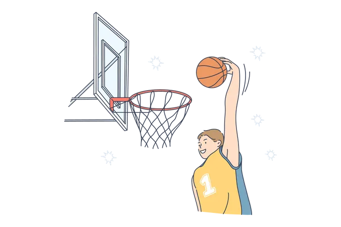 Basketball player hitting dunk into basket  Illustration