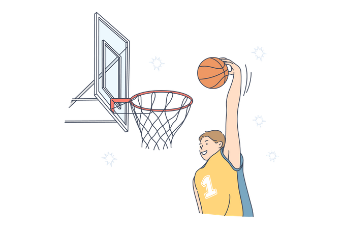 Basketball player hitting dunk into basket  Illustration