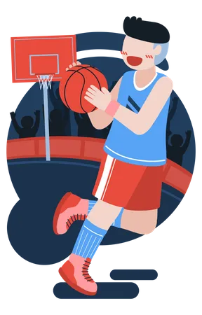 A Basketball Player Holds A Ball In Both Hands And Runns With It The Athlete Looks At The Ball With His Eyes Vector Flat Design Illustration