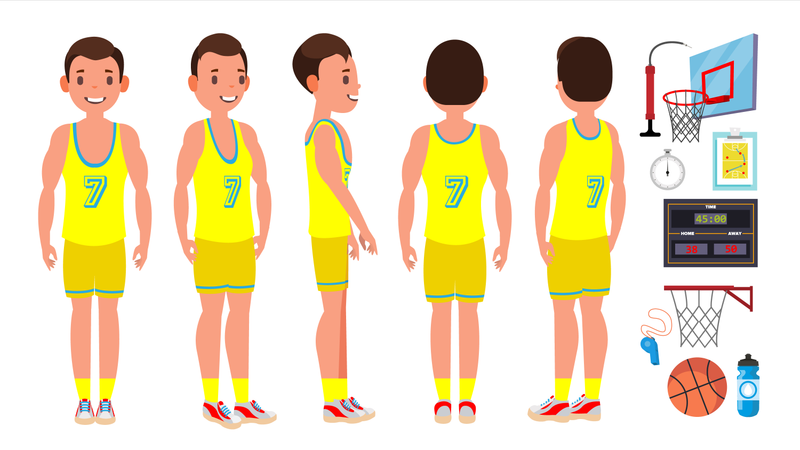 Basketball Player Male Vector. Different Position. Healthy Lifestyle. Isolated Flat Cartoon Character Illustration  Illustration