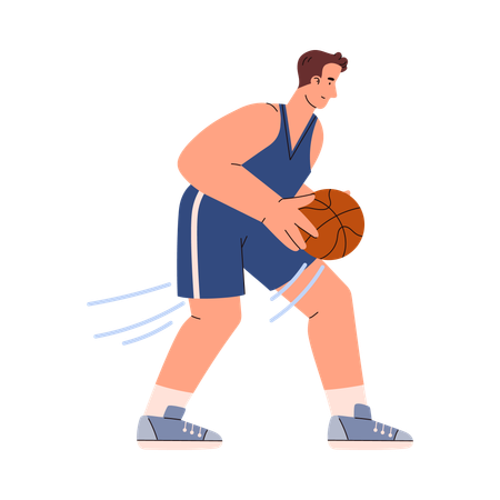 ボールを手に持ち前を向くバスケットボール選手の男性  イラスト