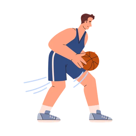 ボールを手に持ち前を向くバスケットボール選手の男性  イラスト