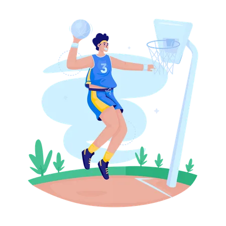 Flat Illustration Design Of A Man Playing Basketball Illustration