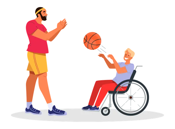 Basketball player playing with disabled Illustration