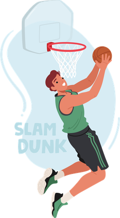 Basketball Player Soars Mid-air Clutching The Ball Tightly  Illustration