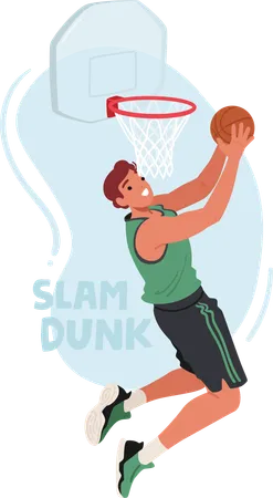 Basketball Player Soars Mid-air Clutching The Ball Tightly  Illustration