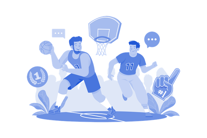 Basketball Players On The Court  Illustration