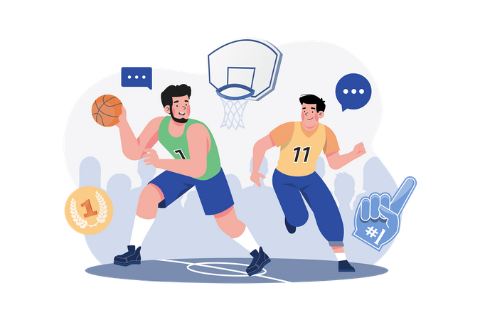 Basketball players on the court Illustration