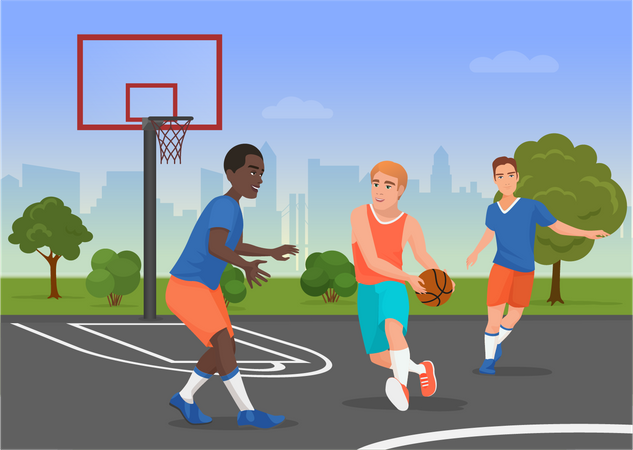 Basketball players on the court  Illustration