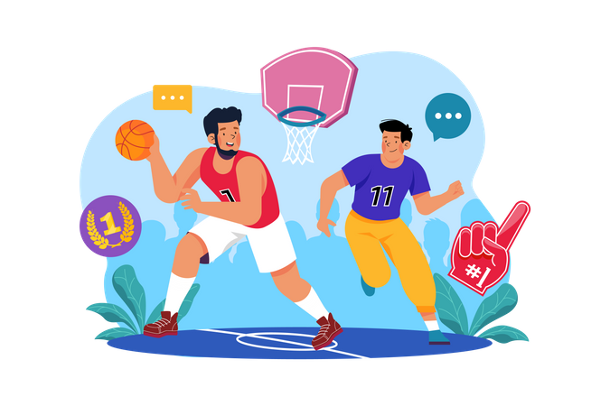 Basketball players on the court  Illustration