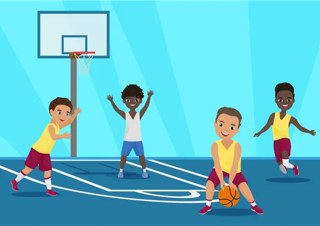 Basketball players on the court  Illustration