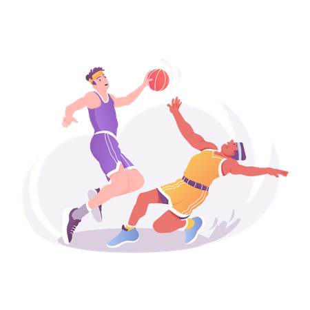 Basketball Players Playing Basketball  Illustration