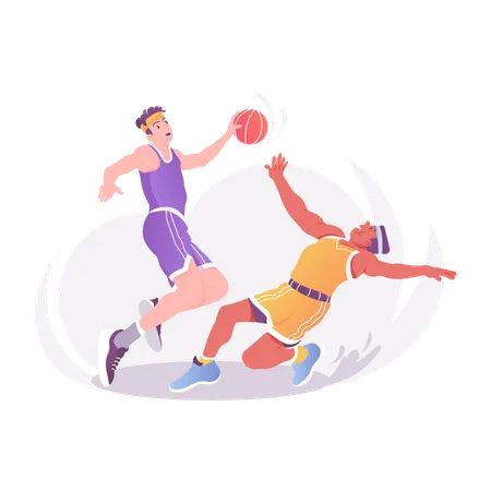 Basketball Players Playing Basketball  Illustration