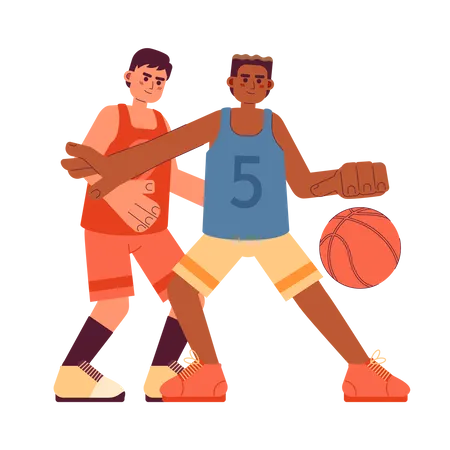Basketball Players With Ball Flat Concept Vector Spot Illustration Team Sport Young Men Playing Basketball 2 D Cartoon Characters On White For Web UI Design Isolated Editable Creative Hero Image Illustration