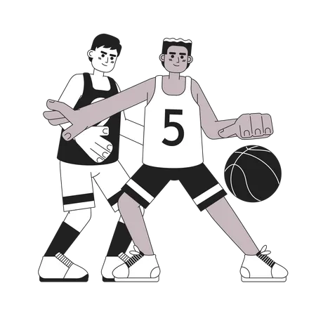Basketball Players With Ball Monochrome Concept Vector Spot Illustration Team Sport Men Playing Basketball 2 D Flat Bw Cartoon Characters For Web UI Design Isolated Editable Hand Drawn Hero Image Illustration