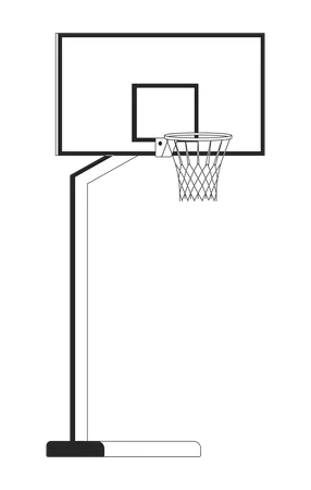 ポール上のバスケットボール シールドの白黒 2 D 線漫画オブジェクト。ボール ゲーム用具。フープとゴールの分離されたベクター アウトライン項目。屋外のスポーツ グラウンドの単色フラット スポットのイラスト イラスト
