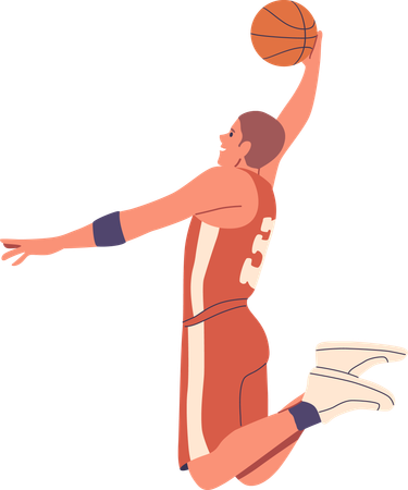 Basketballspieler in dynamischer Wurfpose aus der Luft fotografiert  Illustration