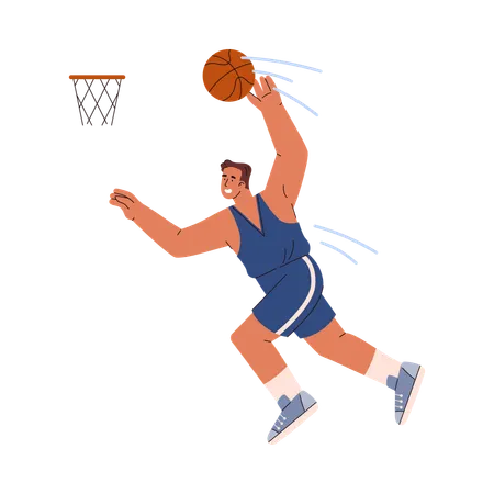 Basketballspieler Mann im Sprung bereitet sich darauf vor, Ball in den Korb zu werfen  Illustration