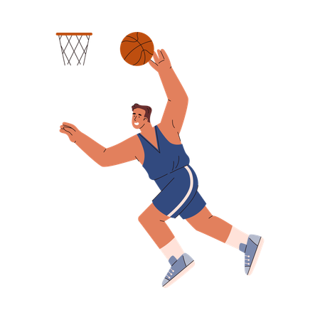 Basketballspieler Mann im Sprung hob Hand mit Ball nach oben  Illustration