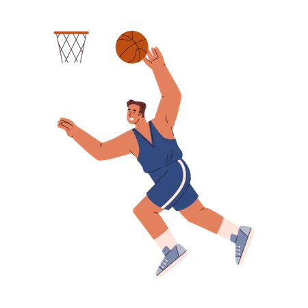 Basketballspieler Mann im Sprung hob Hand mit Ball nach oben  Illustration