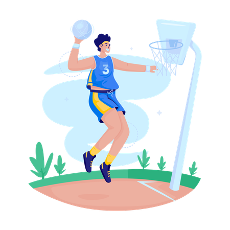 Basketballspieler, der Basketball spielt  Illustration