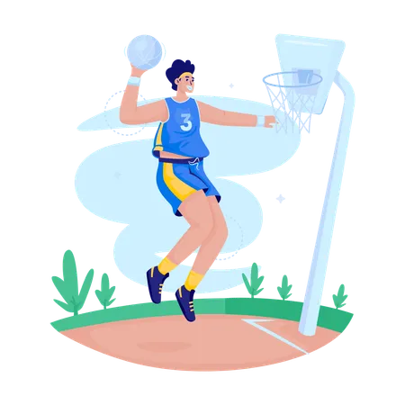 Basketballspieler, der Basketball spielt  Illustration