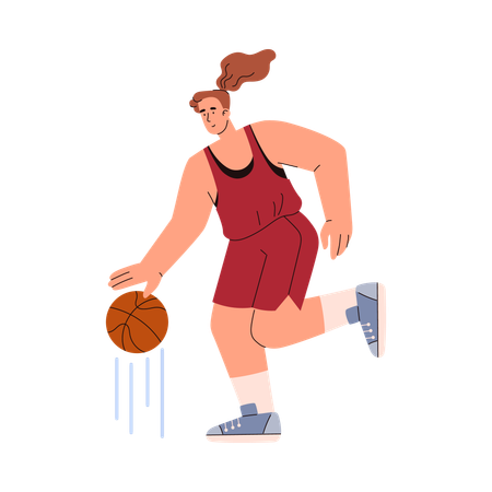 Basketballspielerin läuft und dribbelt den Ball  Illustration