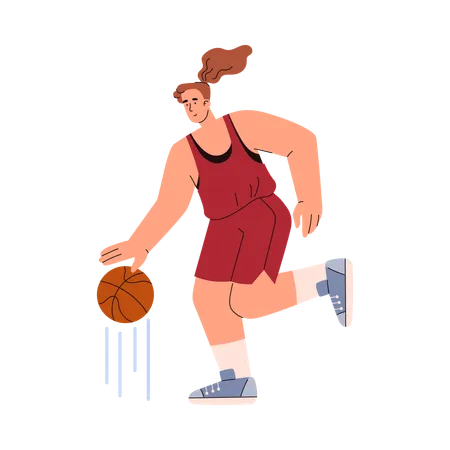 Basketballspielerin läuft und dribbelt den Ball  Illustration