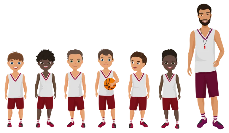 Basketball-Team mit Trainer  Illustration