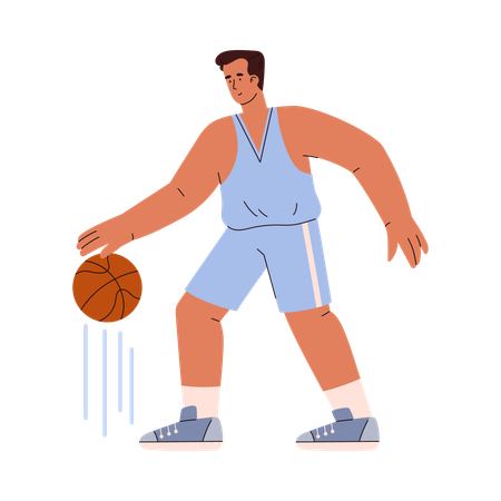 Jogador de basquete masculino driblando bola  Ilustração