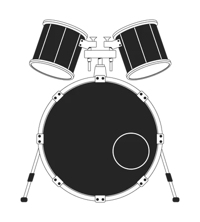Bass Drum With Mid And High Tom Black And White 2 D Line Cartoon Object Percussion Instrument Isolated Vector Outline Item Drumming Hardware Part Of Drum Set Monochromatic Flat Spot Illustration Illustration