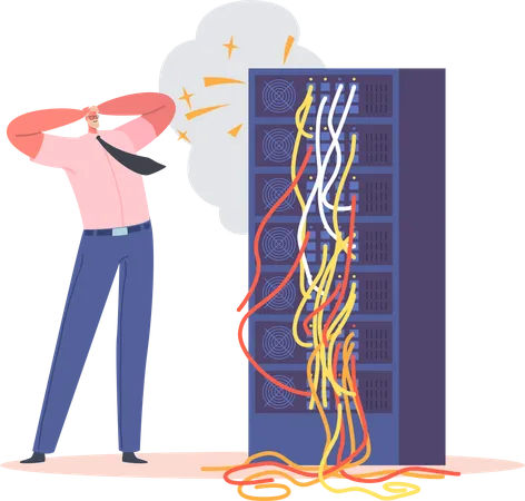 Sysadmin da servicio a racks de servidores con cortocircuito  Ilustración