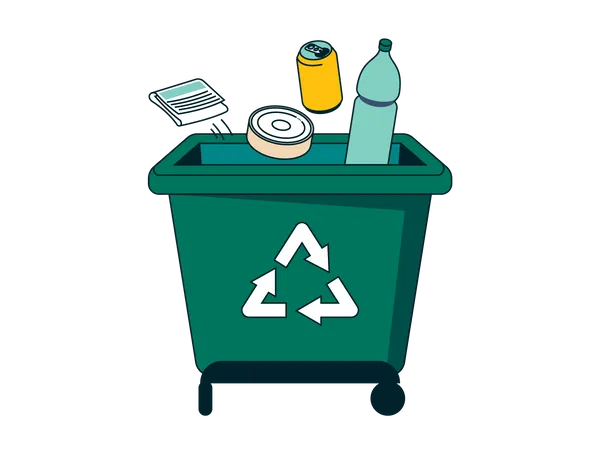 Tirar basura en un bote de reciclaje  Ilustración