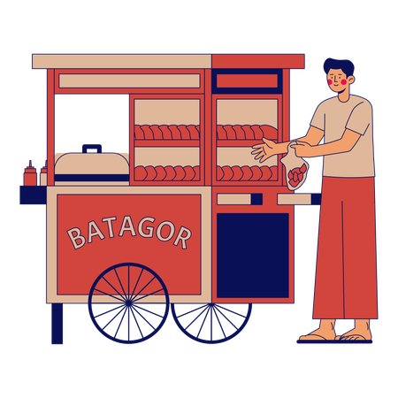 Vendedores ambulantes de Batagor  Ilustração