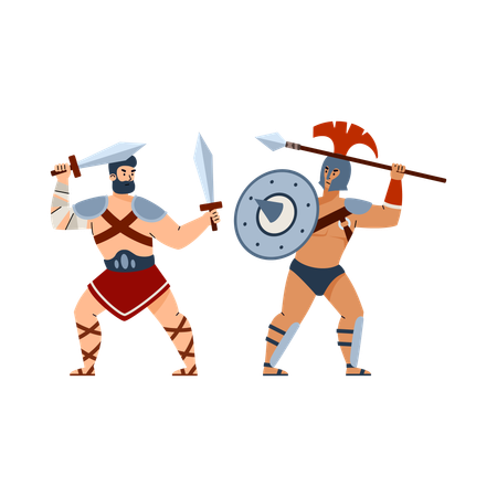 Batalla de gladiadores antiguos griegos y romanos  Ilustración