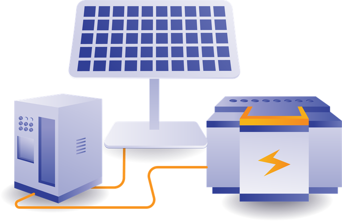 Bateria Armazenando energia elétrica do painel solar  Ilustração