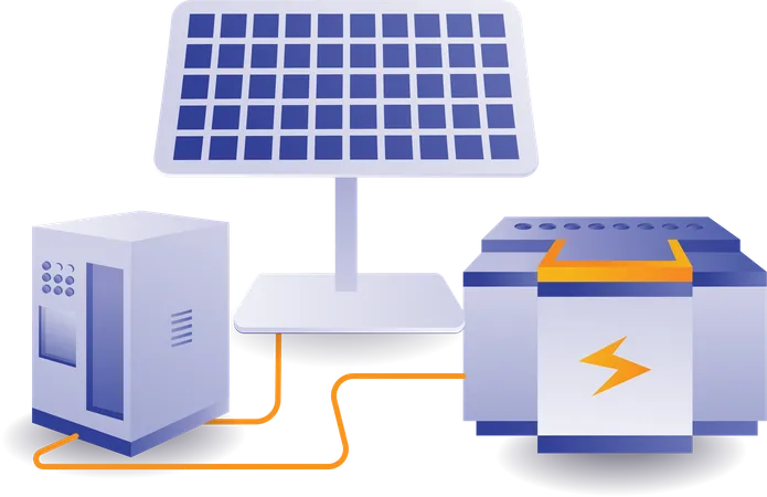 Bateria Armazenando energia elétrica do painel solar  Ilustração