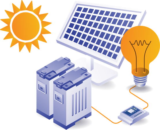 Batería de almacenamiento de energía de panel solar ecológico verde  Ilustración