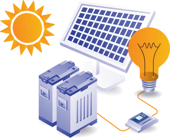 Batería de almacenamiento de energía de panel solar ecológico verde  Ilustración