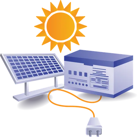 Bateria de armazenamento de energia elétrica de painel solar ecológico verde  Ilustração