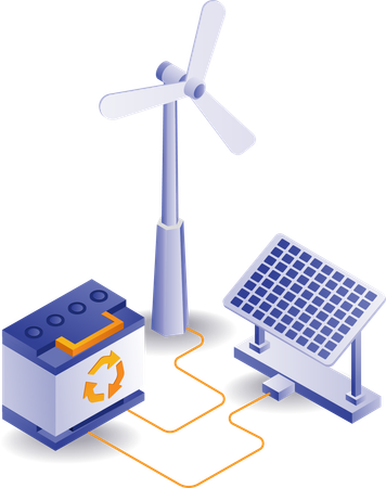 Bateria de armazenamento de energia elétrica de painel solar  Ilustração