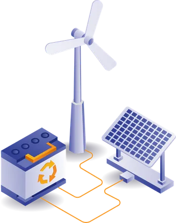 Bateria de armazenamento de energia elétrica de painel solar  Ilustração