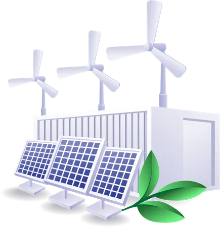 Bateria ecológica ecológica, energia elétrica proveniente de painéis solares  Ilustração