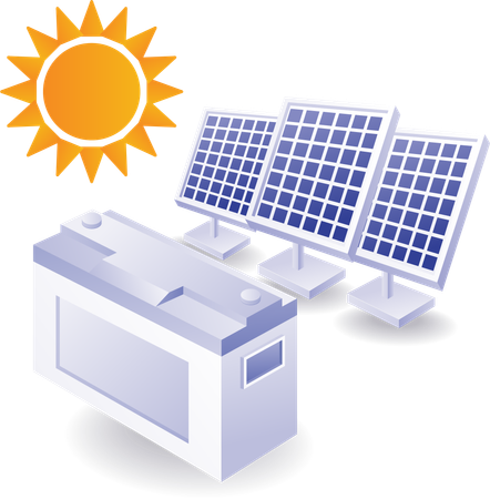 Gran batería para almacenar energía de paneles solares  Ilustración