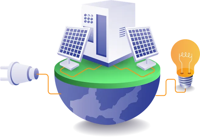 Baterías de almacenamiento de energía de paneles solares.  Ilustración