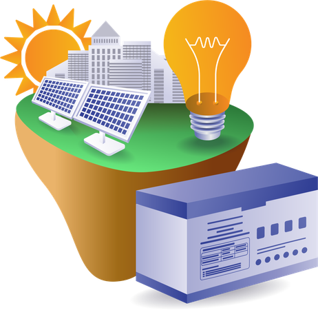 Eco green Grandes baterías de almacenamiento de energía de paneles solares para la vida en la ciudad  Ilustración