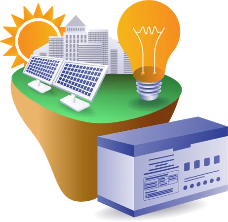 Eco green Grandes baterías de almacenamiento de energía de paneles solares para la vida en la ciudad  Ilustración