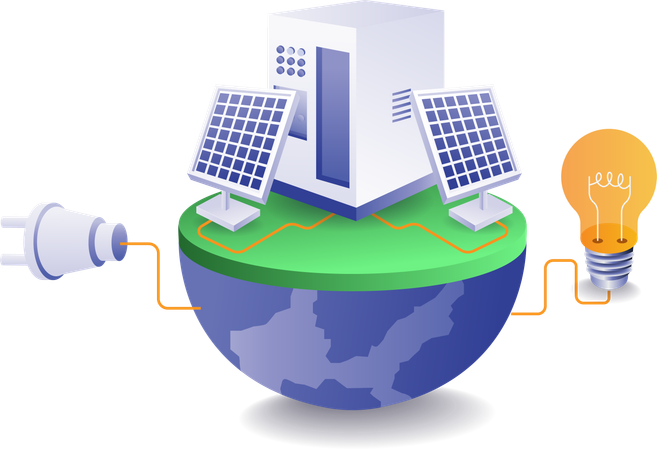 Baterias de armazenamento de energia de painel solar  Ilustração