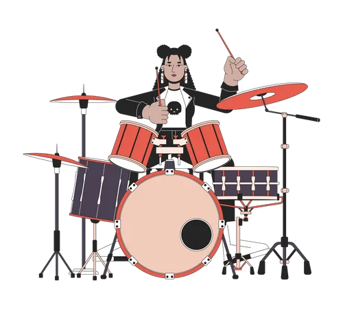 Rockero baterista femenina  Ilustración