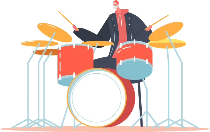 Animado baterista sênior  Ilustração